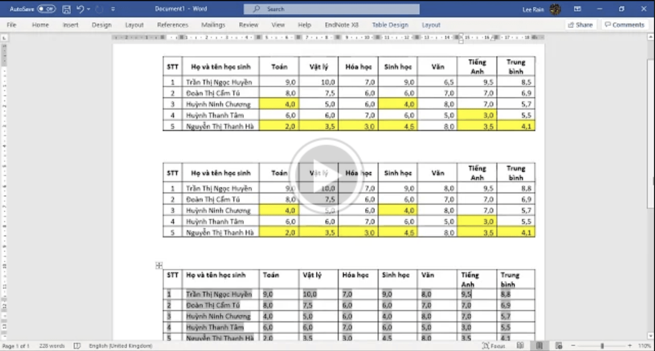Sao chép từ Excel sang Word